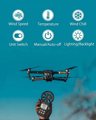 Wintact Handheld Anemometer, Digital Vane Wind Speed Meter Gauge, Air Flow Velocity Tester with Measuring Wind Temperature 14℉ to 113℉ for House HVAC Duct Outdoor Kite Boat Sailing Surfing