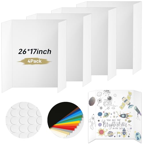 PSHVYM 4 Pcs Trifold Poster Board, 26 x 17 inch White Display Poster Boards - color: White, size: 26 X 17 inch