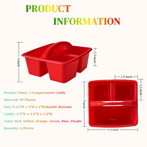 Set of 6 Classroom Caddy, Small Plastic Storage Caddy with Handle, Rainbow - color: Rainbow