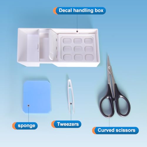 Model Decal Tool with Curved plastic Scissors, Tweezers and Sponge PadComprehensive Water Sticker Kit for tools, Aircraftand Tank Hobbyist Models