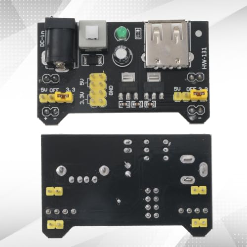 5 Pack Breadboard Power Supply Module with 5 Pcs 9V Connector Input 6.5~12V Output 3.3V 5V Solderless Compatible with 400 Point and 830 Point Solderless Breadboard