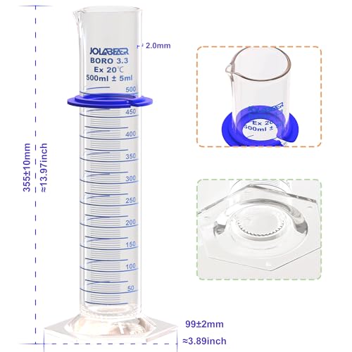 JOLABEAR 2-Pack 500 mL 3.3 Borosilicate Glass Graduated Cylinders - size: 500ml-2pcs