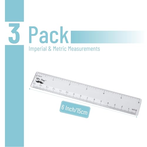 Mr. Pen- Plastic Rulers, 6 Inch, 3 Pack, Easy-to-Read Markings - color: Clear, size: 3 Pack 6 Inch