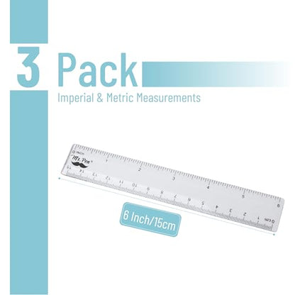 Mr. Pen- Plastic Rulers, 6 Inch, 3 Pack, Easy-to-Read Markings - color: Clear, size: 3 Pack 6 Inch