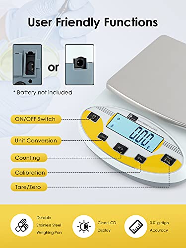 CGOLDENWALL Precision Lab Scale 5000gX0.01g Analytical Electronic Balance Digital Laboratory Scale Precision Jewelry Scales Kitchen Weighing Electronic Scales 0.01g Calibrated 110V (5000g, 0.01g) - size: 5000g