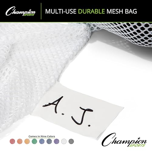 Champion Sports Mesh Equipment Bag – Heavy-Duty Nylon Drawstring Bag with Lock & ID Tag, Breathable Storage Sack for Balls, Swim Gear, Laundry & Toys, Multiple Sizes & Colors - color: Blue, size: 12" x 18"