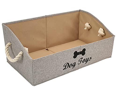 Geyecete Large Dog Toys Storage Bins - Foldable linen Trapezoid Organizer Boxes with weave Rope Handle, Collapsible Basket for Shelves (Light Brown-DOG) - color: Light Brown