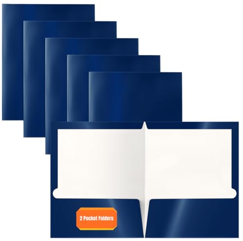 Better Office Products 2 Pocket Glossy Laminated Navy Blue Paper Folders, Box of 25, Letter Size, Dark Blue Paper Portfolios 25 Pack - color: Navy Blue