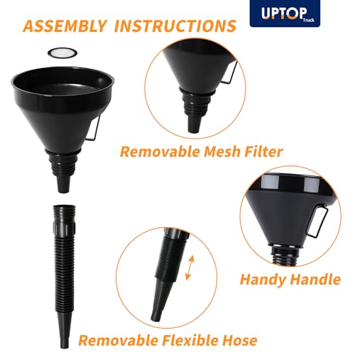 10 Pcs Automotive Funnel Set Wide Mouth Fuel Funnels with Long Neck, Flexible Spout & Removable Filter – for Gasoline, Coolant, Water, Engine Oil Plastic Oil Funnel Set