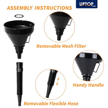10 Pcs Automotive Funnel Set Wide Mouth Fuel Funnels with Long Neck, Flexible Spout & Removable Filter – for Gasoline, Coolant, Water, Engine Oil Plastic Oil Funnel Set