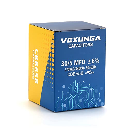 VEXUNGA 30/5 uF 30+5 MFD 370VAC or 440VAC Dual Run Start Round A/C Capacitor CBB65 CBB65B Air Conditioner Capacitors for AC Unit Fan Motor Start or Heat Pump or Condenser Straight Cool - style: [V03] 30+5 uF Round