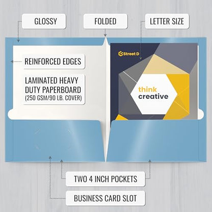Better Office Products 2 Pocket Glossy Laminated Light Blue Paper Folders, Letter Size, Lt. Blue Paper Portfolios Box of 25 Light Blue Folders - color: Lt. Blue
