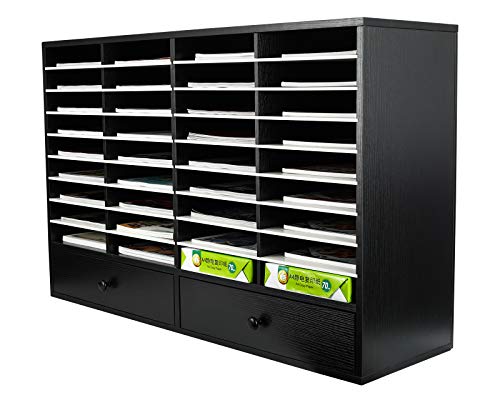 PAG-Mass Mail Sorter Organizer, Wood Literature Organizer, Student Mailbox for Classroom, Desktop Bill Paper Organizer for Office Home School, 38 Compartments, Black&White - color: Black&white, size: 38 Compartments