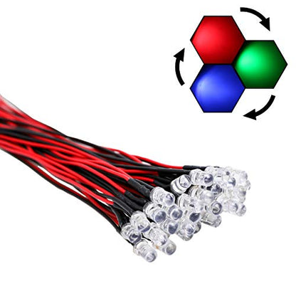 30pcs 12 Volt 5mm RGB Fast Flasing LED Lights Emitting Diodes, Multicolor (Colors Changed Automatically) Pre Wired 7.9 inch DC 12V LED Light Clear Lens Small LED Lamps - color: [11] Rgb Fast Flashing / 30 Pcs, style: 5mm Solid Light