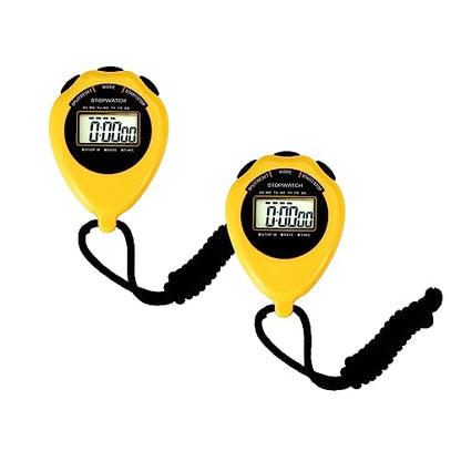 Stopwatch Sport Timer, 2 Pack Large Display Digital Stopwatch Timer with Date Time, No Alarm Silent Easy to Set Stopwatches for Sports, Coaches, Kids, Swimming and Running (Yellow) - color: Yellow