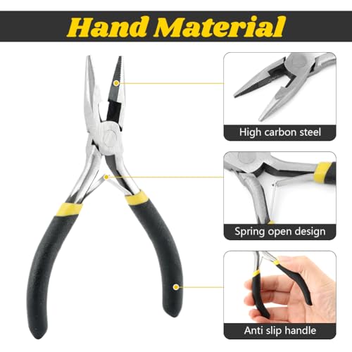 Mini Pliers Set, 8pcs Long Nose Pliers with Comfort Grip Handles for Making Crafts, Electronic Repairing & Jewelry, Multi Purpose Jewelry Making Tools, DIY Nippers Repair Tool Kit