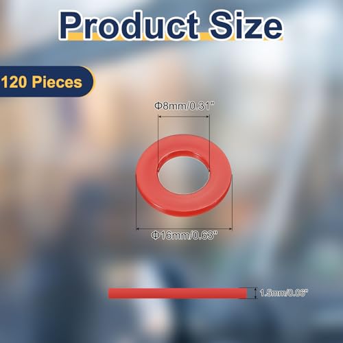 uxcell 120 Pcs Nylon Flat Washers 8mm ID 16mm OD 1.5mm Thick Plain Washer Grommets Plastic Sheet Gasket Fastener Sealing Spacer Gasket Ring Water Hose Washers, Red - color: Red, size: 8mm x 16mm x 1.5mm