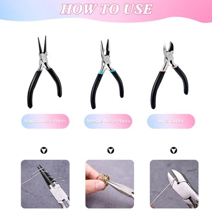 URSKYTOUS 3Pcs Jewelry Pliers Set Jewelry Making Pliers Tools Kit Include Jewelry Making Needle Nose Chain Nose Round Bent Pliers Wire Cutter for Bracelet Beading Craft Jewelry Making Supplies (Black) - color: 3pcs Black