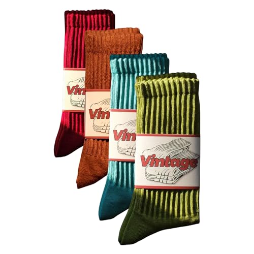 DAUCO 4 Pairs 98% Cotton Socks for Men Women Crew Seamless Fall Slouchy Socks - color: 4 Pairs - Mixed Color6, size: 5-10