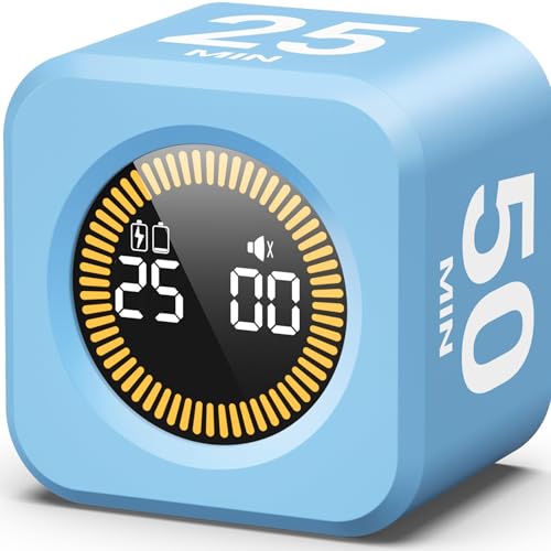 KADAMS Visual Timer – Cube Pomodoro Timer, LED Countdown Ring & Count Up Mode, Silent Flip Productivity Timer for Study, Classroom, Office, Cooking (Blue 5-10-25-50 min) - color: Blue 5-10-25-50 Min
