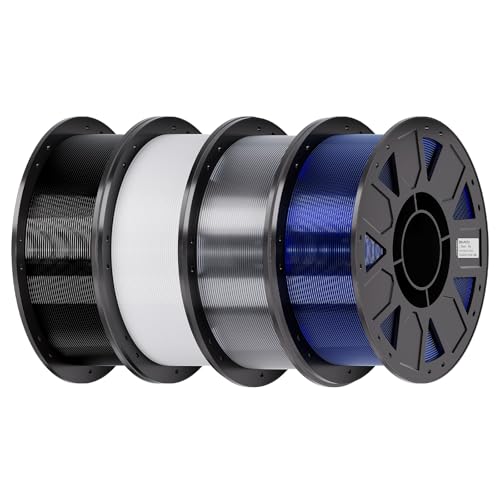 Creality PETG Filament 4KG, Black&White&Clear&Transparent Blue, 4-Pack - color: Black&white&clear&transparent Blue, size: 4kg