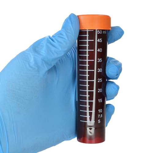 Eisco - Pack of 25, 50mL Non-Sterile Amber Centrifuge Tubes, Polypropylene, Flat Cap, Lab-Grade, Self-Standing - size: 50mL, style: Amber Self-Standing