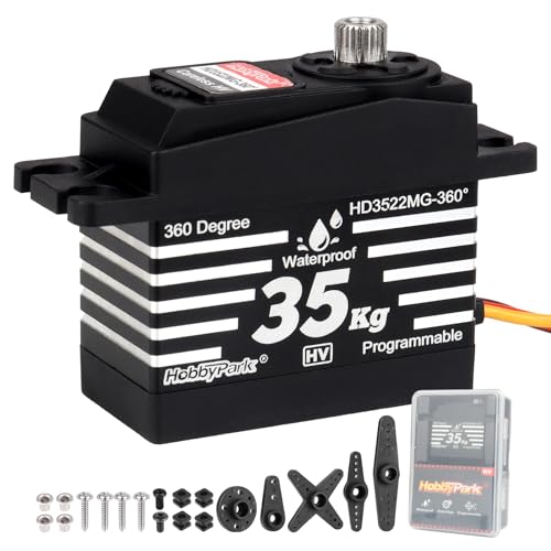 HobbyPark 35kg 360 Degrees Servo Continuous Rotation Coreless Motor for Robot Projects, Arduino, RC Crawler Winch High Torque Metal Gears High Voltage Programmable