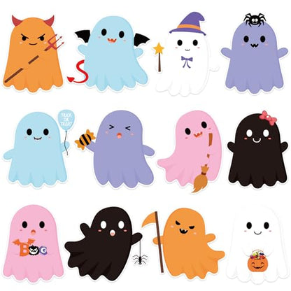 48Pcs Halloween Ghost Cutouts, Cute Ghost Paper Cut Outs Halloween Cutouts Bulletin Board Decor for Trick or Treat Home Office Classroom Chalkboard Window Wall Door Decor - style: Halloween Ghost