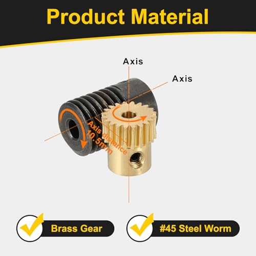 uxcell Worm Gear Set 20T 0.5 Module 20:1 Reduction Rate, Right Rotation Drive Gear Box Wheel Reduce Transmission Part (Brass Gear-3mm Bore, #45 Steel Rod 4mm Bore) - size: Gear-3mm, Rod-4mm Bore, style: 0.5M-20T
