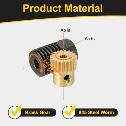 uxcell Worm Gear Set 20T 0.5 Module 20:1 Reduction Rate, Right Rotation Drive Gear Box Wheel Reduce Transmission Part (Brass Gear-3mm Bore, #45 Steel Rod 4mm Bore) - size: Gear-3mm, Rod-4mm Bore, style: 0.5M-20T