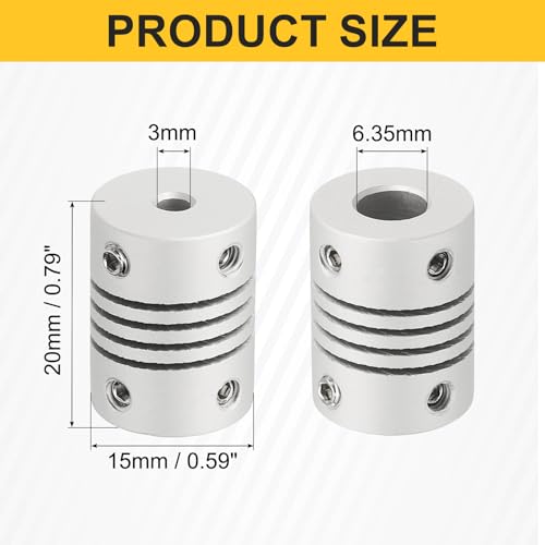 uxcell 4Pcs Flexible Couplings 3mm to 6.35mm Aluminum Alloy Joint Connector - size: 3mm to 6.35mm, style: D15 x L20mm