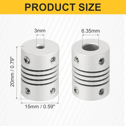 uxcell 4Pcs Flexible Couplings 3mm to 6.35mm Aluminum Alloy Joint Connector - size: 3mm to 6.35mm, style: D15 x L20mm