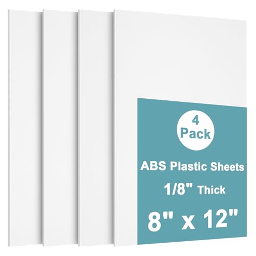 4Pack White ABS Plastic Sheet 8" x 12" x 1/8" Thick White Rigid Thermoplastic Sheet (Upgrade Surface) 3MM Flexible High Tensile ABS Moldable Plastic Panel for Crafts, DIY, Signs - color: White, size: 8" x 12" x 1/8"