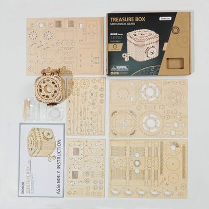 ROKR 3D Wooden Puzzle Mechanical Treasure Box Model DIY Brain Teaser Projects for Adult Age 14+ Birthday Gift Educational Toys Wooden Puzzles for Adults
