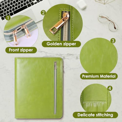 Portfolio Organizer Binder with Zipper, Padfolio for Women - color: Green