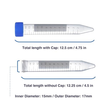 Kashi Scientific 15mL Screw Cap Conical Centrifuge Tubes, Sterile Test Tubes with Blue Lids, Lab-Grade Polypropylene Plastic, Printed Graduation and Write-on Spot [15mL, 300] - size: 15mL, Conical, Sterile