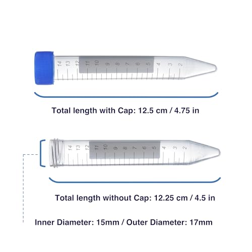 Kashi Scientific 15mL Screw Cap Conical Centrifuge Tubes, Sterile Test Tubes with Blue Lids, Lab-Grade Polypropylene Plastic, Printed Graduation and Write-on Spot [15mL, 300] - size: 15mL, Conical, Sterile