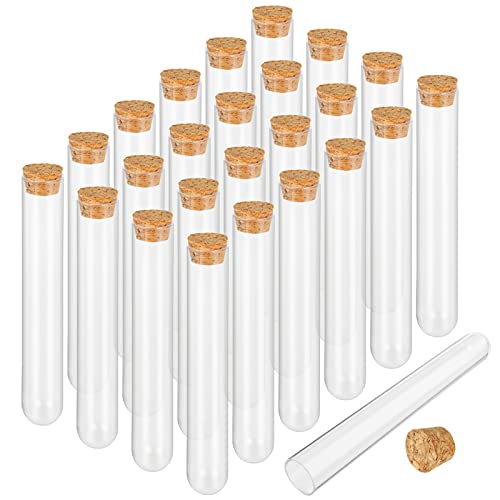 Plastic Test Tubes with Cork Stoppers, 60 PCS Clear 35 mL Test Tube Set, 0.8 x 5.9 in Round Bottom Tubes for Bath Salt, Candy, Beads, Powder, Party Favors and Lab Storage