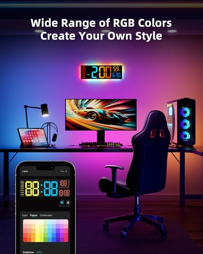 EASYERA Smart Digital Wall Clock App Control, 16.5” Large RGB Clock