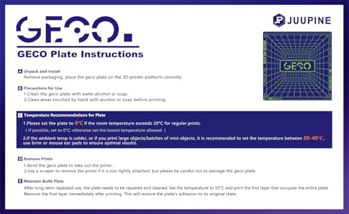 JUUPINE 2025 New Upgraded GECO Plate for Bambu Lab A1 Mini 3D Printer,PLA Cold Plate (No Heating) 184X184mm Magnetic Spring Steel 0℃ Printing Hot Bed No Glue Required. - size: 184x184mm (for A1 Mini)