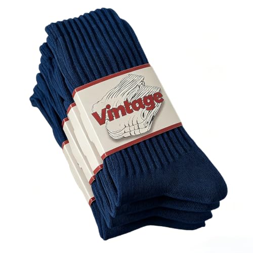 DAUCO 4 Pairs 98% Cotton Socks for Men Women Crew Seamless Fall Slouchy Socks - color: Navy Blue, size: 5-10
