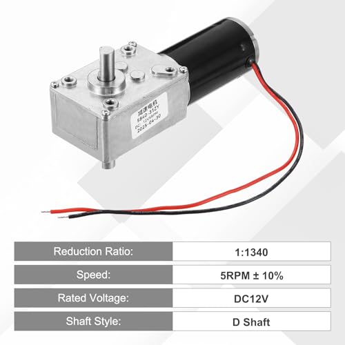 MECCANIXITY DC12V Worm Gear Motor, 5RPM 15mm D Shaft Self-Locking High Torque Speed Reduction Gear Motor for Automotive, Home Appliances, Robotics - style: 12V 5RPM