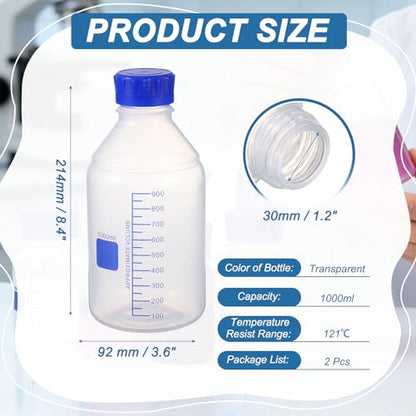 PATIKIL 1000ml Media Storage Bottles,2pcs Graduated Bottle, Transparent - color: Transparent, size: 1000ml