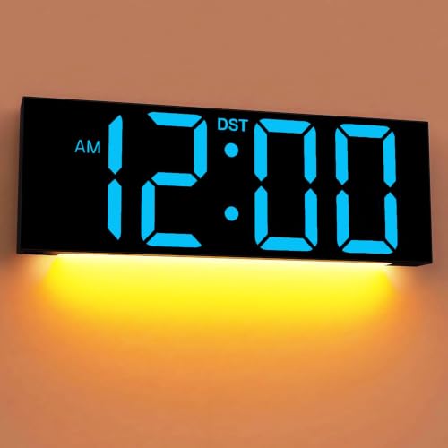 JALL Digital Wall Clock Large Display with Big LED Numbers, Remote Control, 8 RGB Colors, Auto DST, Night Light for Classroom Living Room Bedroom Birthday Gift for Senior, Men Women, Blue - color: Blue, size: 12 inches