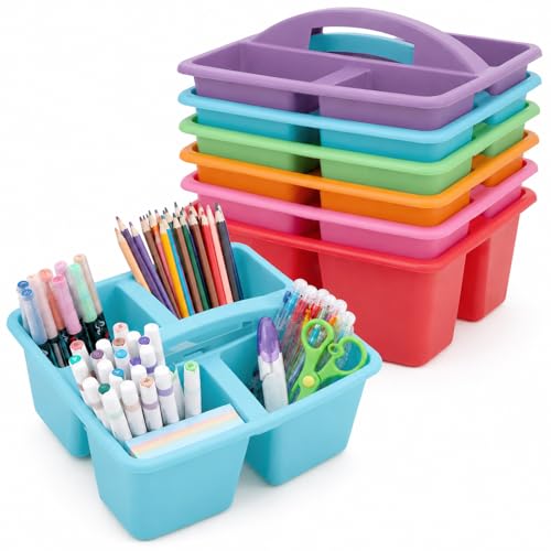 6 Pack 4 Compartment Classroom Caddy with Handle, Rainbow - color: Rainbow