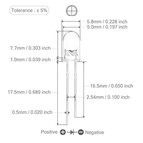 100pcs 5mm LED Diode Lights Assortment, an Emitting Lighting Bulb Lamp Kit, includes 10 Colors x 10pcs Diodes with Clear Transparent Lens