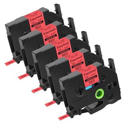 5 Pack Replacement for P-Touch TZe-431 TZe431 TZ431 0.47" 12mm 1/2" Balck Text on Red Laminated Tape Compatible with Ptouch PT-D210 D220 H110 H100 P710BT D220 D410 D600 D450 Label Maker - color: Black on Red, size: 12mm