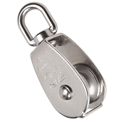 1-Pack M32 Single Pulley Block Stainless Steel Heavy Duty Hardware Single Wheel Swivel Rigging Lifting Wheel Fixed Pulley for Wire Rope Loading 250kg - size: 1-Pack M32