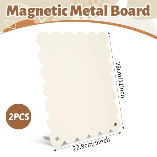 FYSUIMU 2Pcs Beige Scalloped Magnetic Board Standing Metal Memo Board Magnet Display for Photos Notes Wall Decor Fridge Kitchen Office Classroom, 11 x 9 Inch