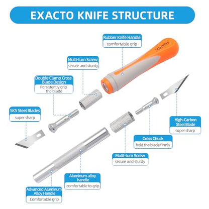 16-Piece Exacto Knife Set: 3 Hobby Knives &13 Industrial-Grade SK5 Steel Blades - Professional Craft Knife Set for DIY, Leather Craft, Pumpkin Carving